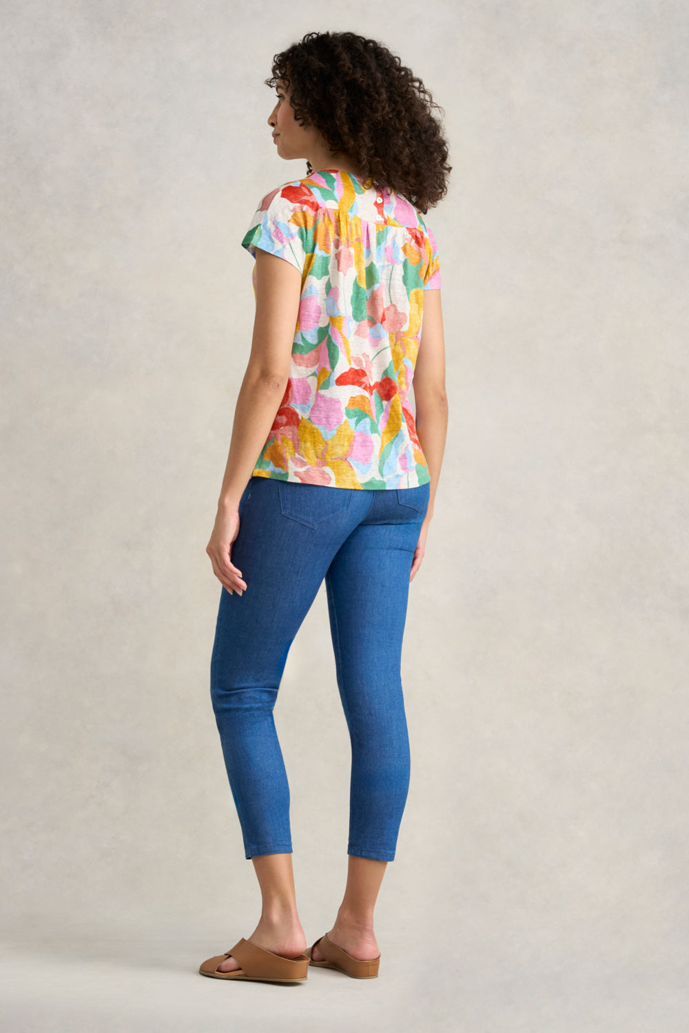 Printed Linen T-Shirt - Abstract Floral