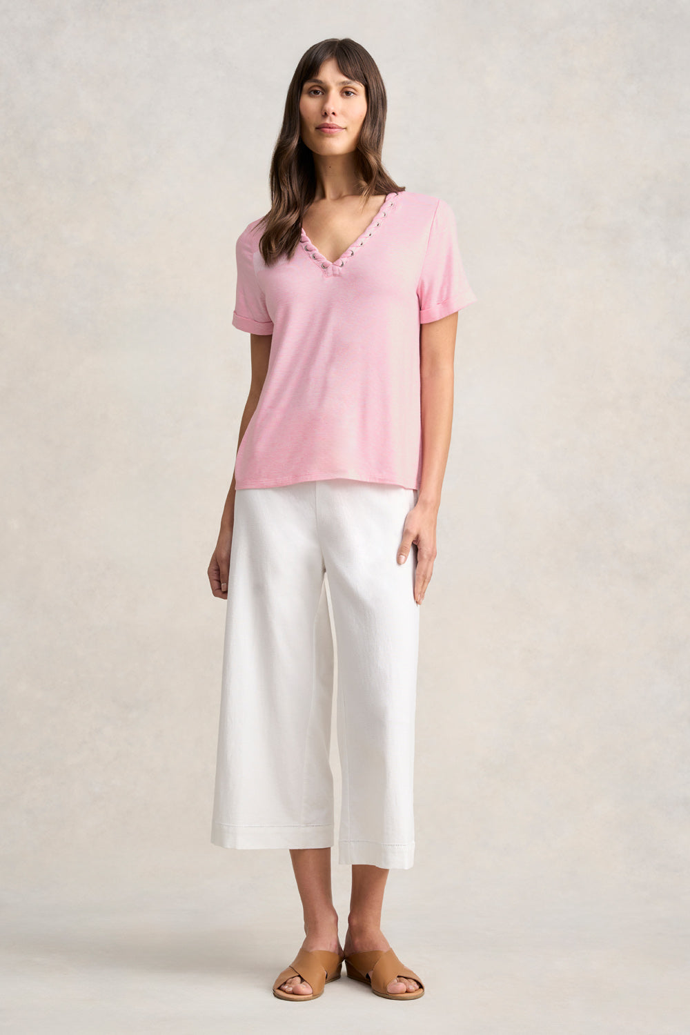 Eyelet Detail T-Shirt - Pink Marle