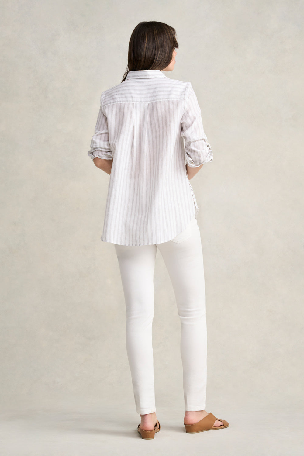 Stripe Side Button Shirt - Grey White Stripe