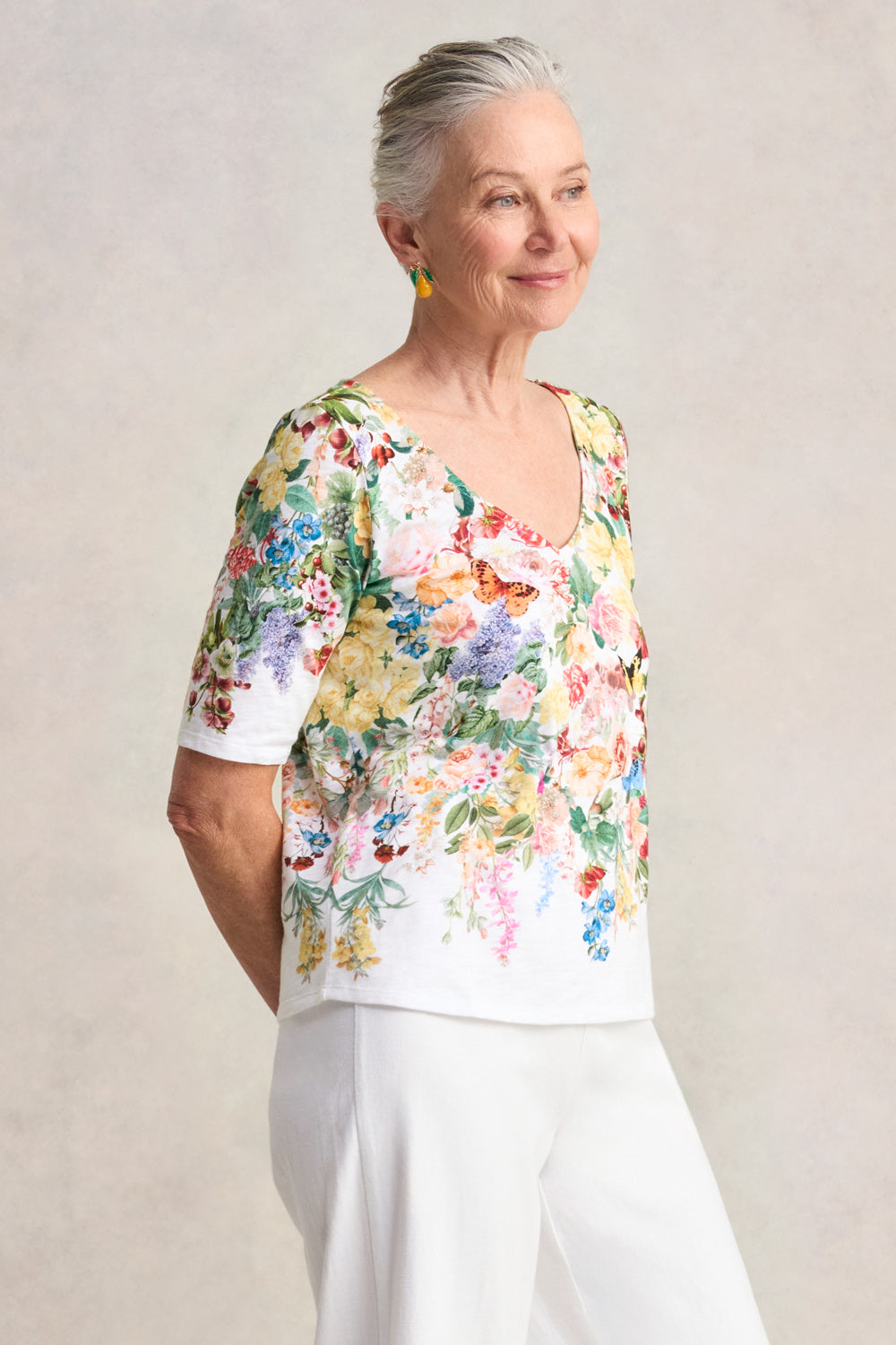 Deep V-Neck T-Shirt - Joie Print