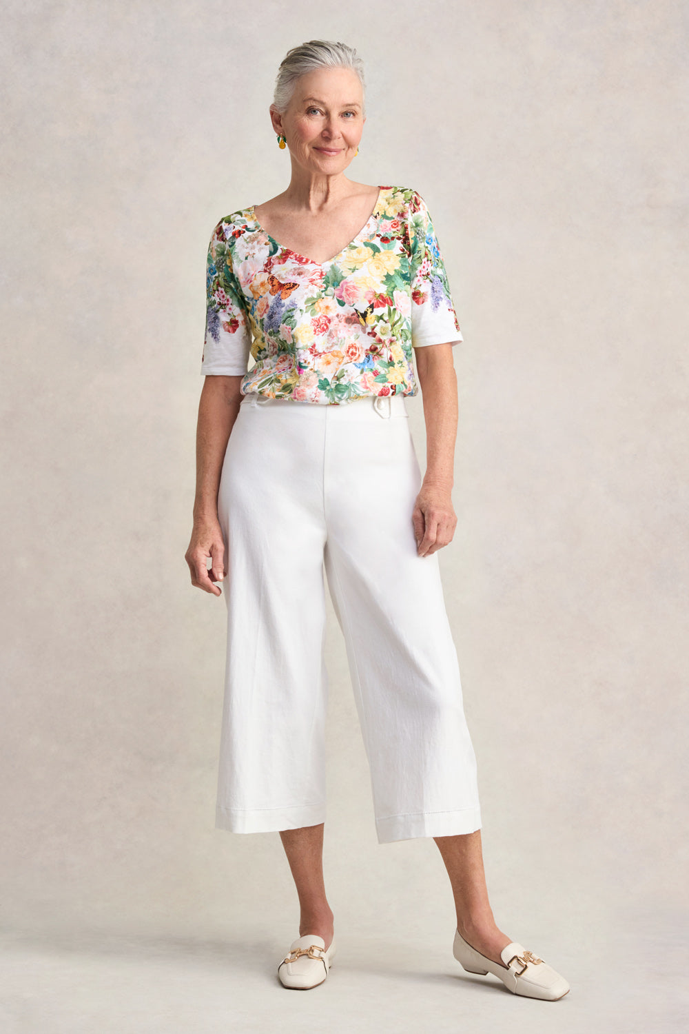 Deep V-Neck T-Shirt - Joie Print