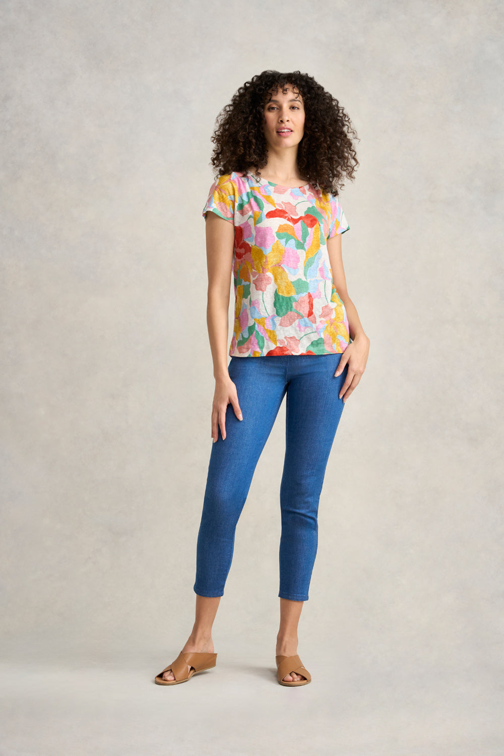 Printed Linen T-Shirt - Abstract Floral