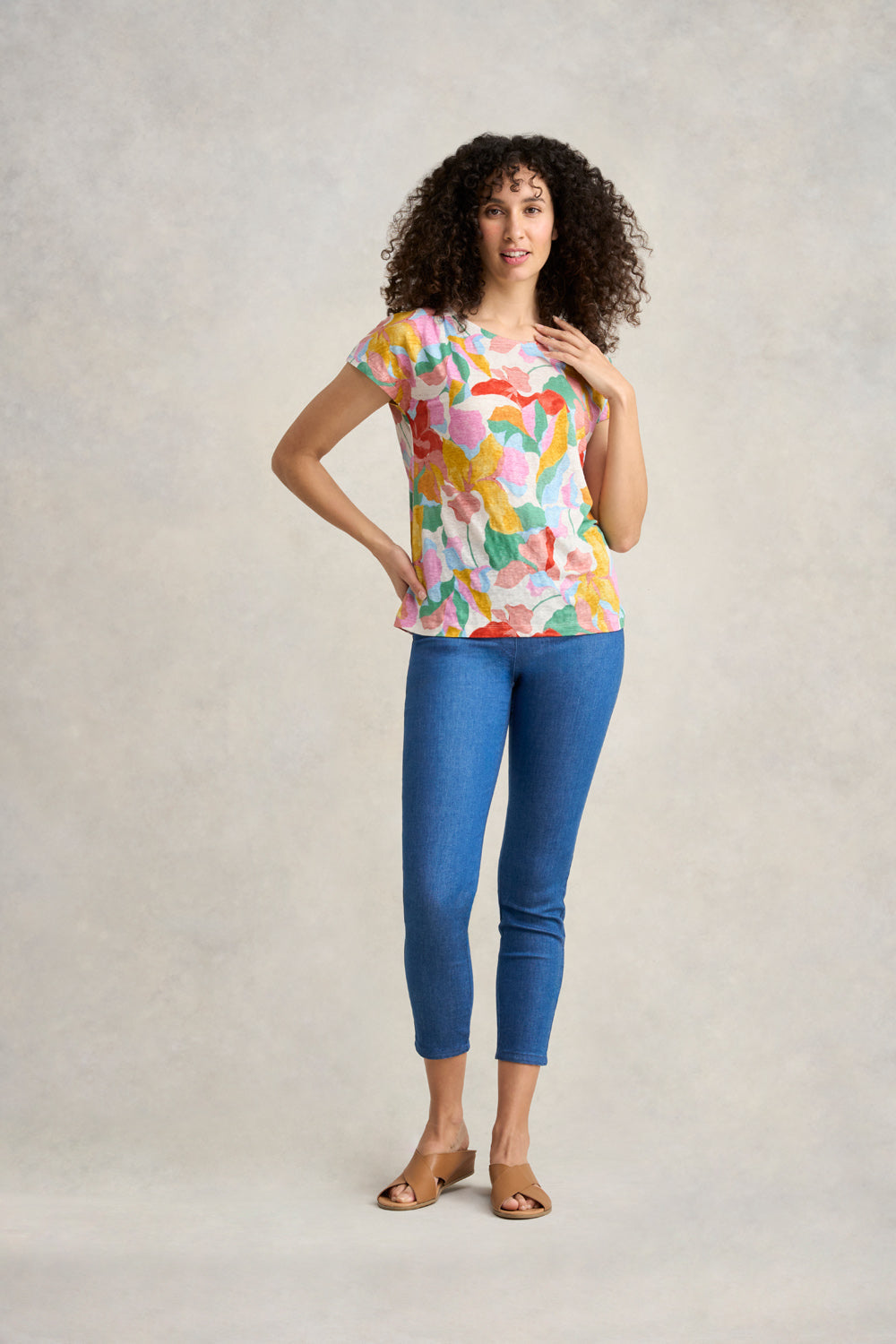 Printed Linen T-Shirt - Abstract Floral