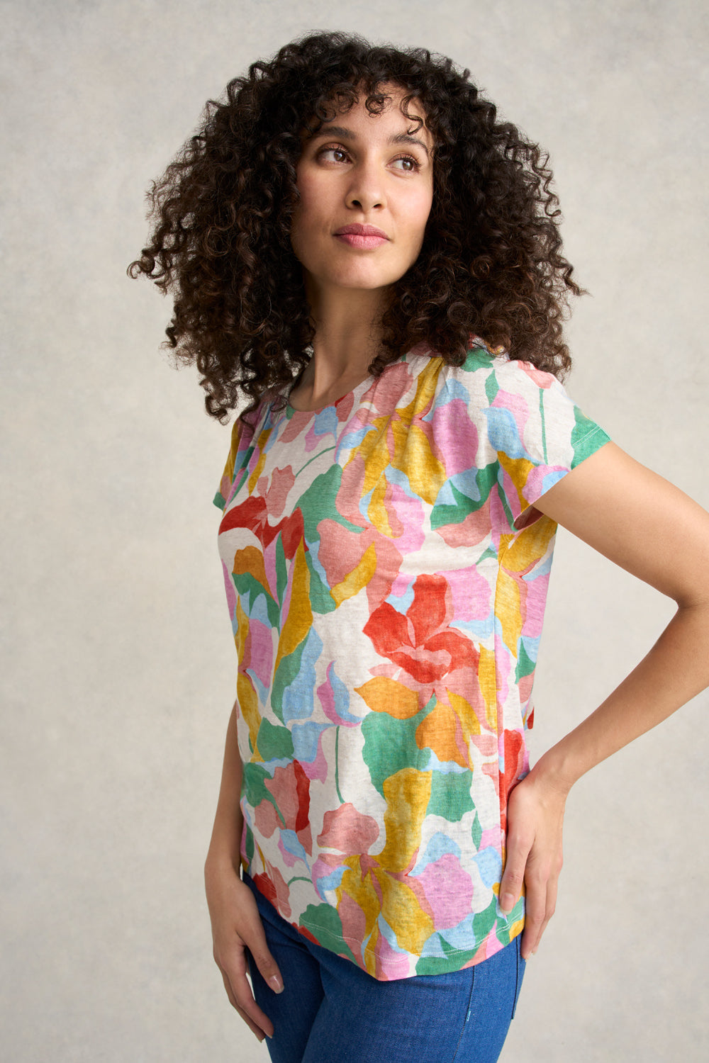 Printed Linen T-Shirt - Abstract Floral