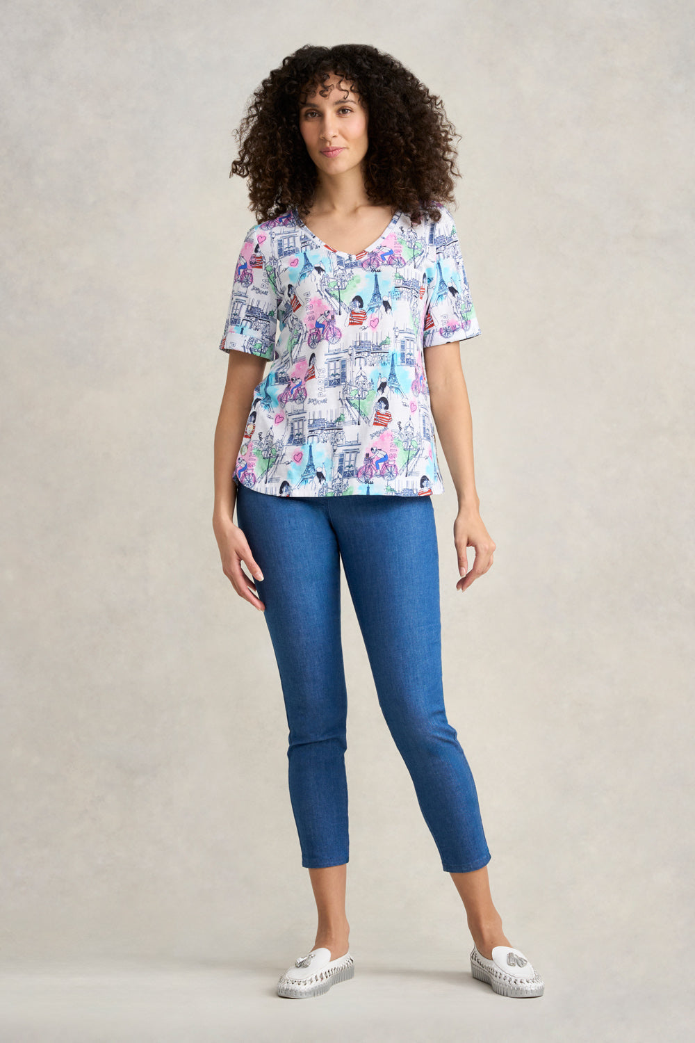 Printed V-Neck T-Shirt - Streets of Paris