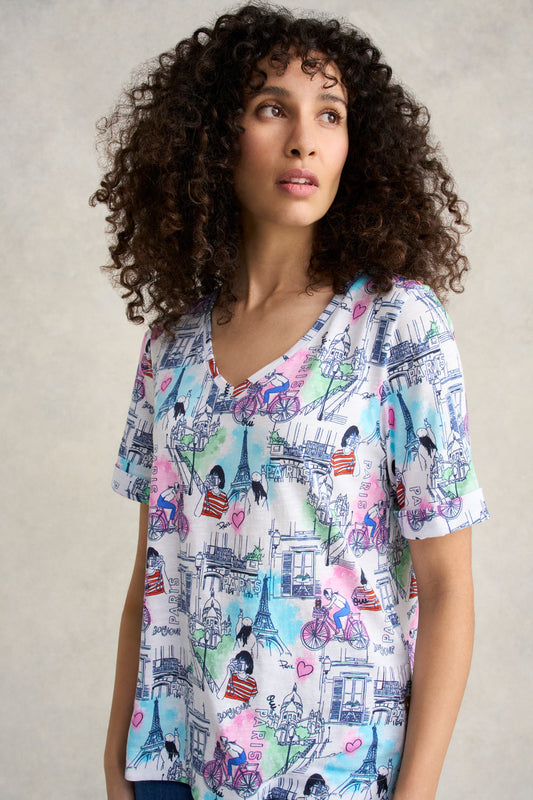 Printed V-Neck T-Shirt - Streets of Paris
