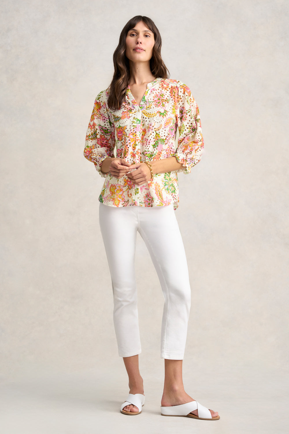 Broderie Printed Shirt - Floral White Print
