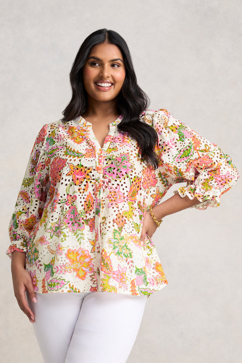 Broderie Printed Shirt - Floral White Print