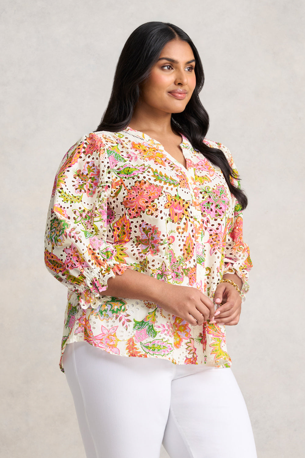 Broderie Printed Shirt - Floral White Print
