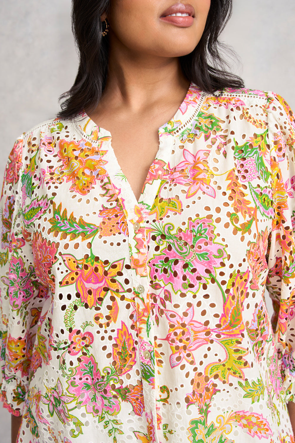 Broderie Printed Shirt - Floral White Print