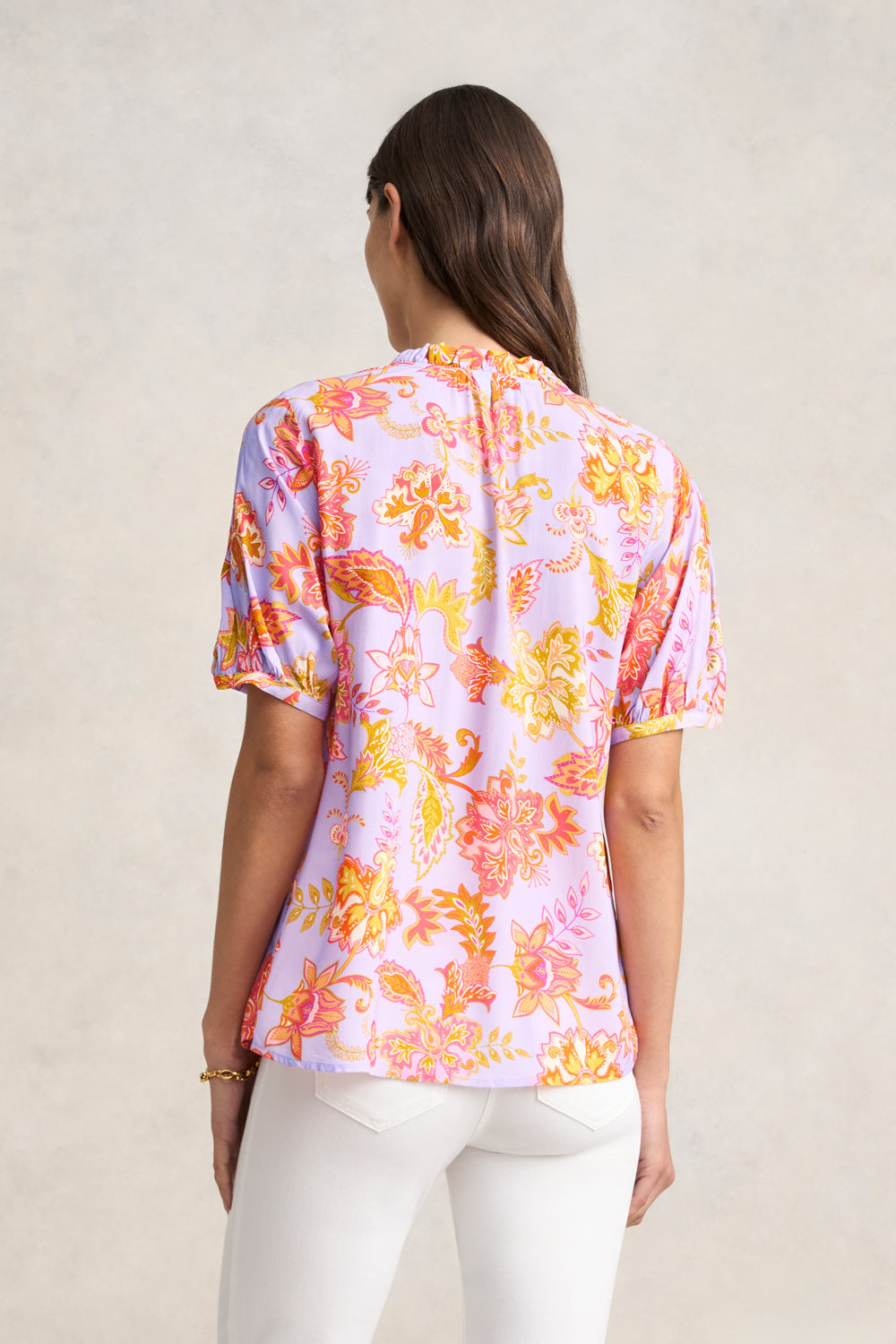 Printed Frill Neck Blouse - Floral Lilac Print