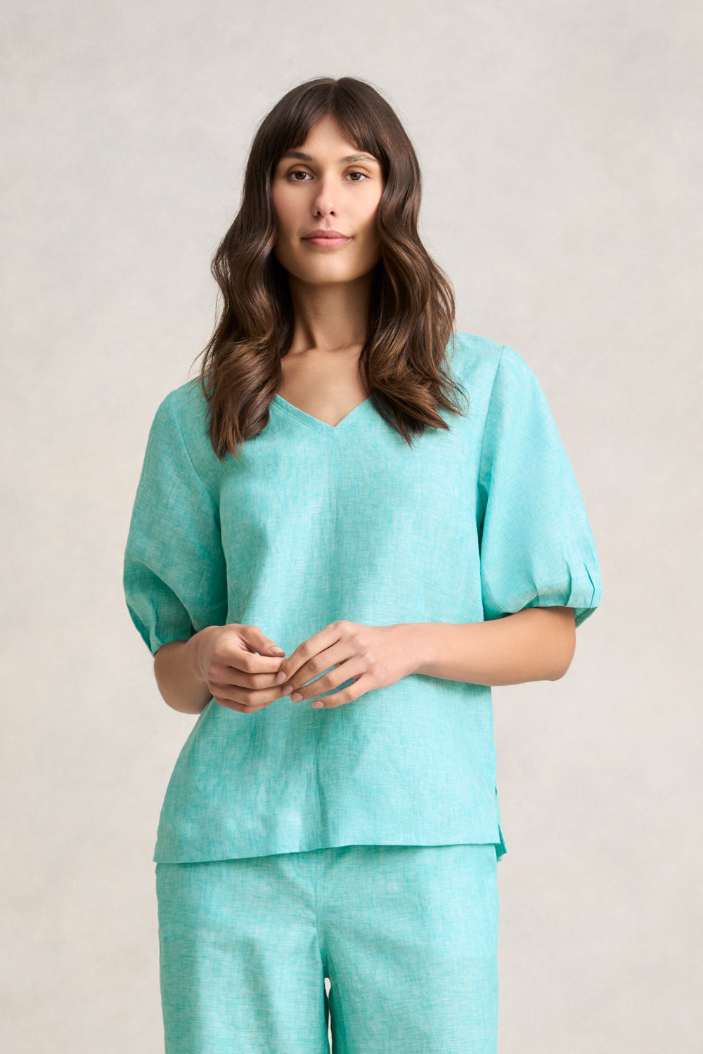 French Linen Blouse - Aqua Cross Dye