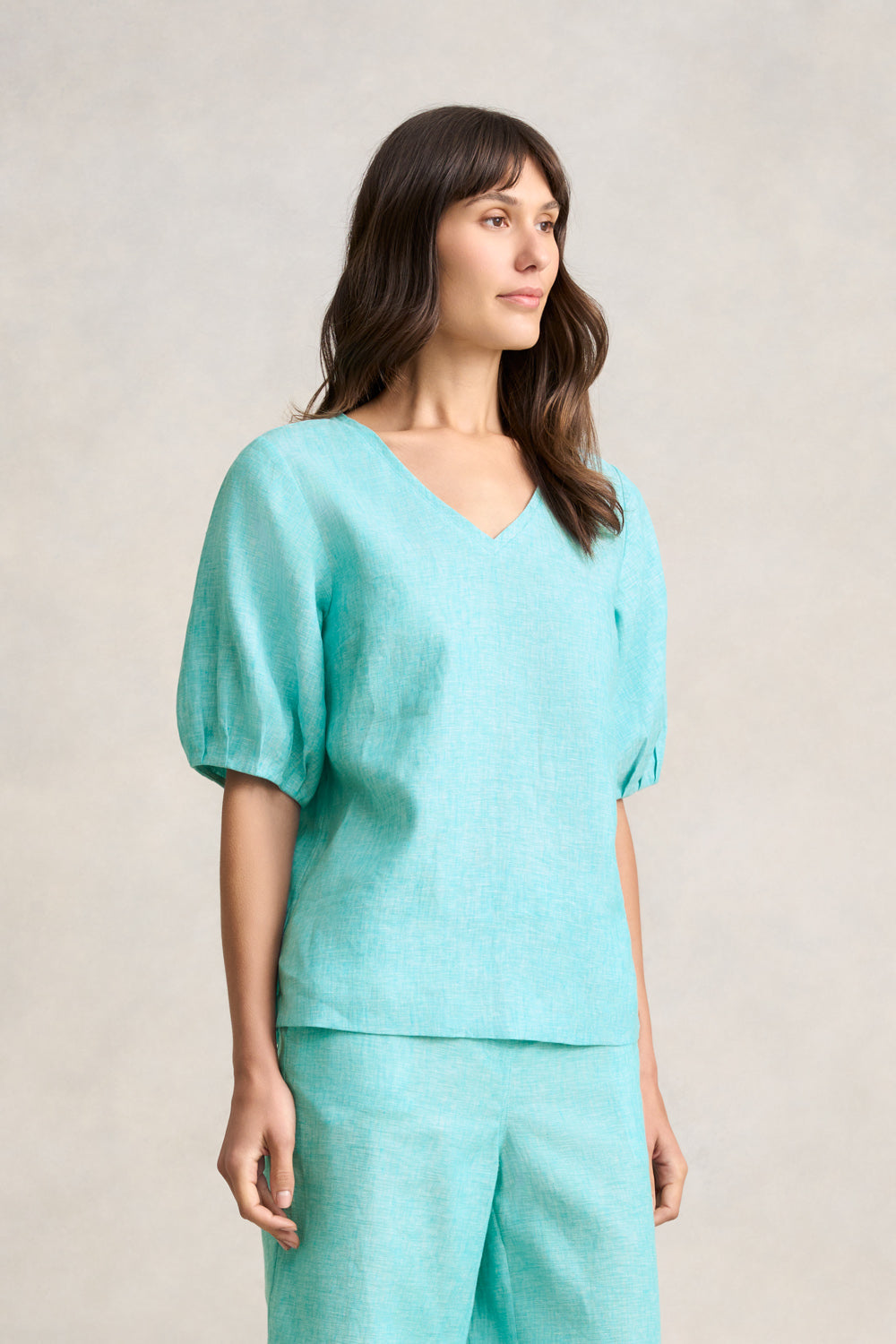 French Linen Blouse - Aqua Cross Dye