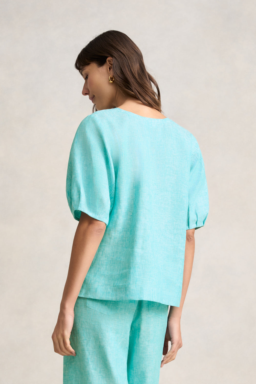 French Linen Blouse - Aqua Cross Dye