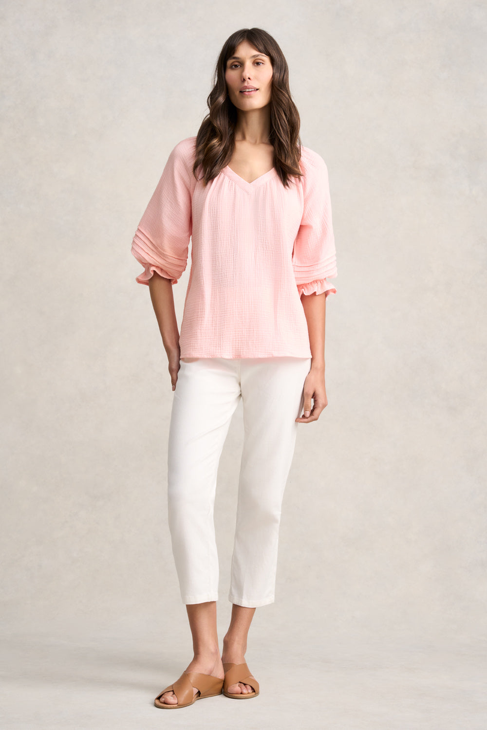 Soft Crinkle Cotton Blouse - Soft Sorbet