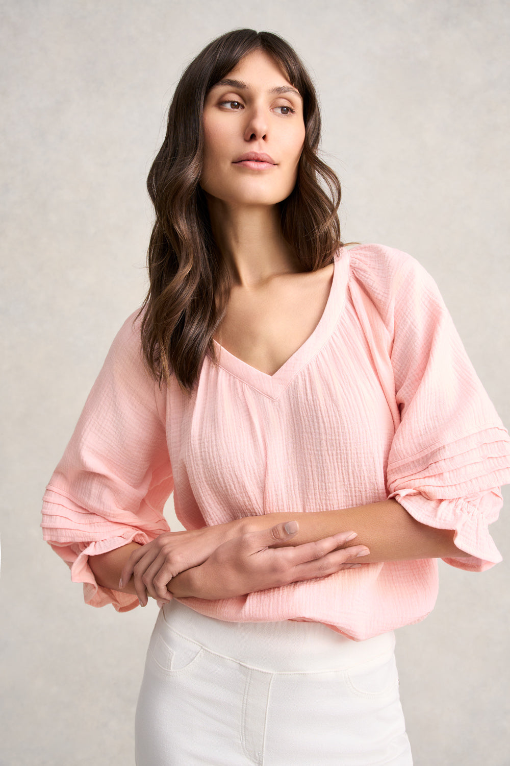 Soft Crinkle Cotton Blouse - Soft Sorbet