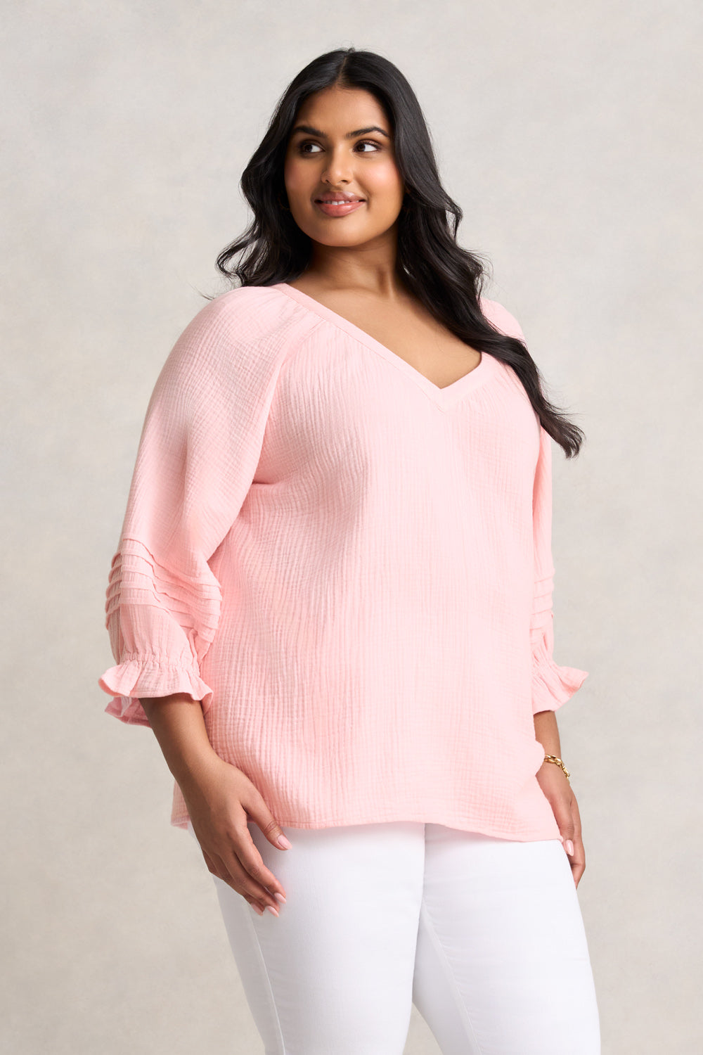Soft Crinkle Cotton Blouse - Soft Sorbet