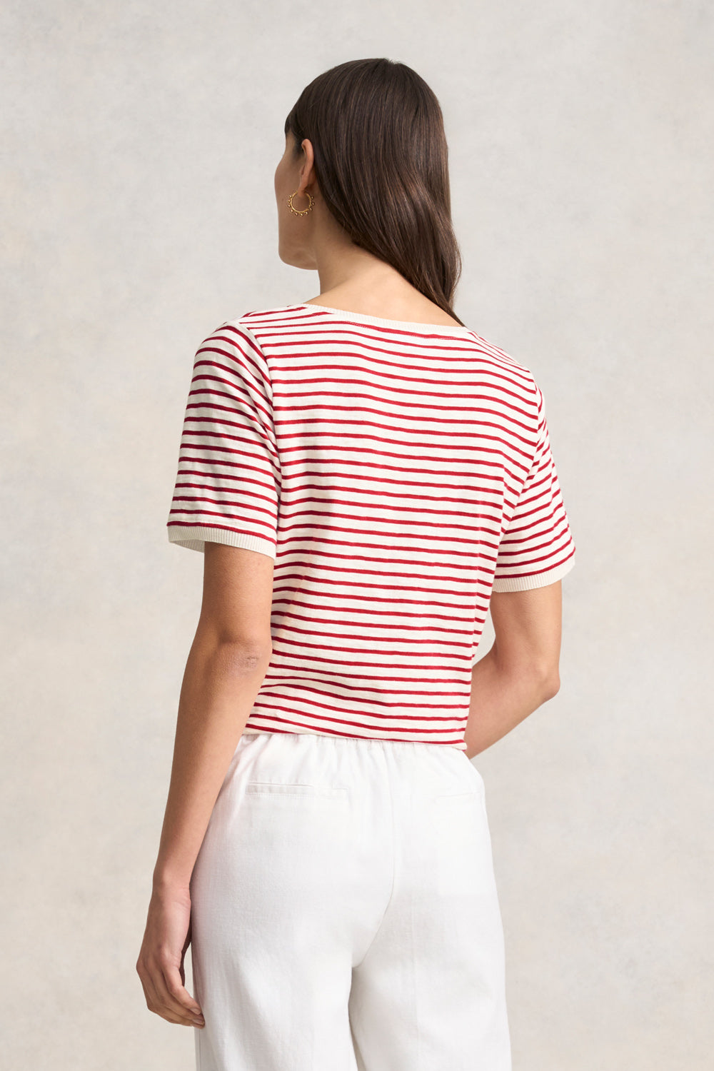 Insert V-Neck Cotton T-Shirt - Rouge & White Stripes