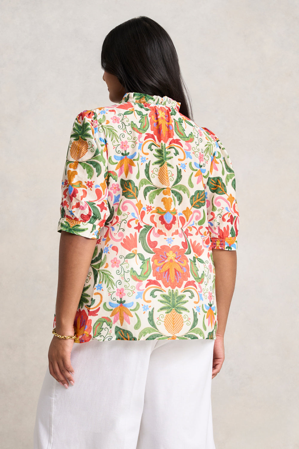 Ruffle Collar Blouse - Tropical Tambour