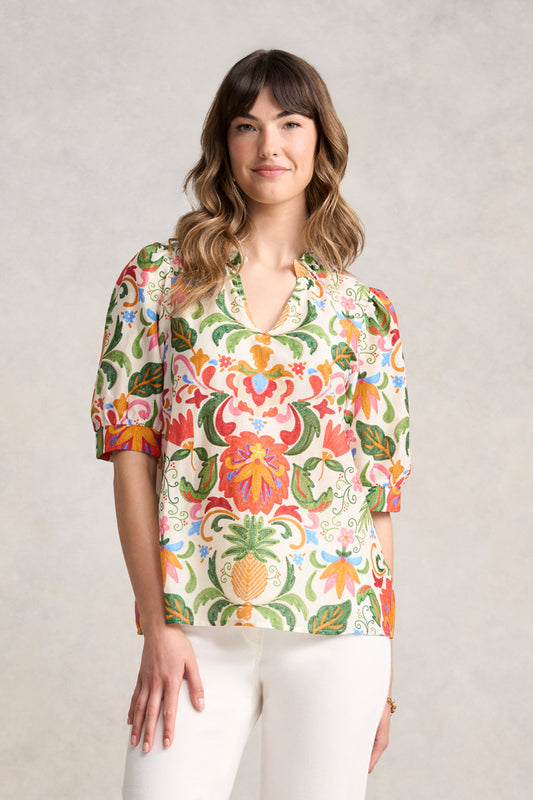 Ruffle Collar Blouse - Tropical Tambour