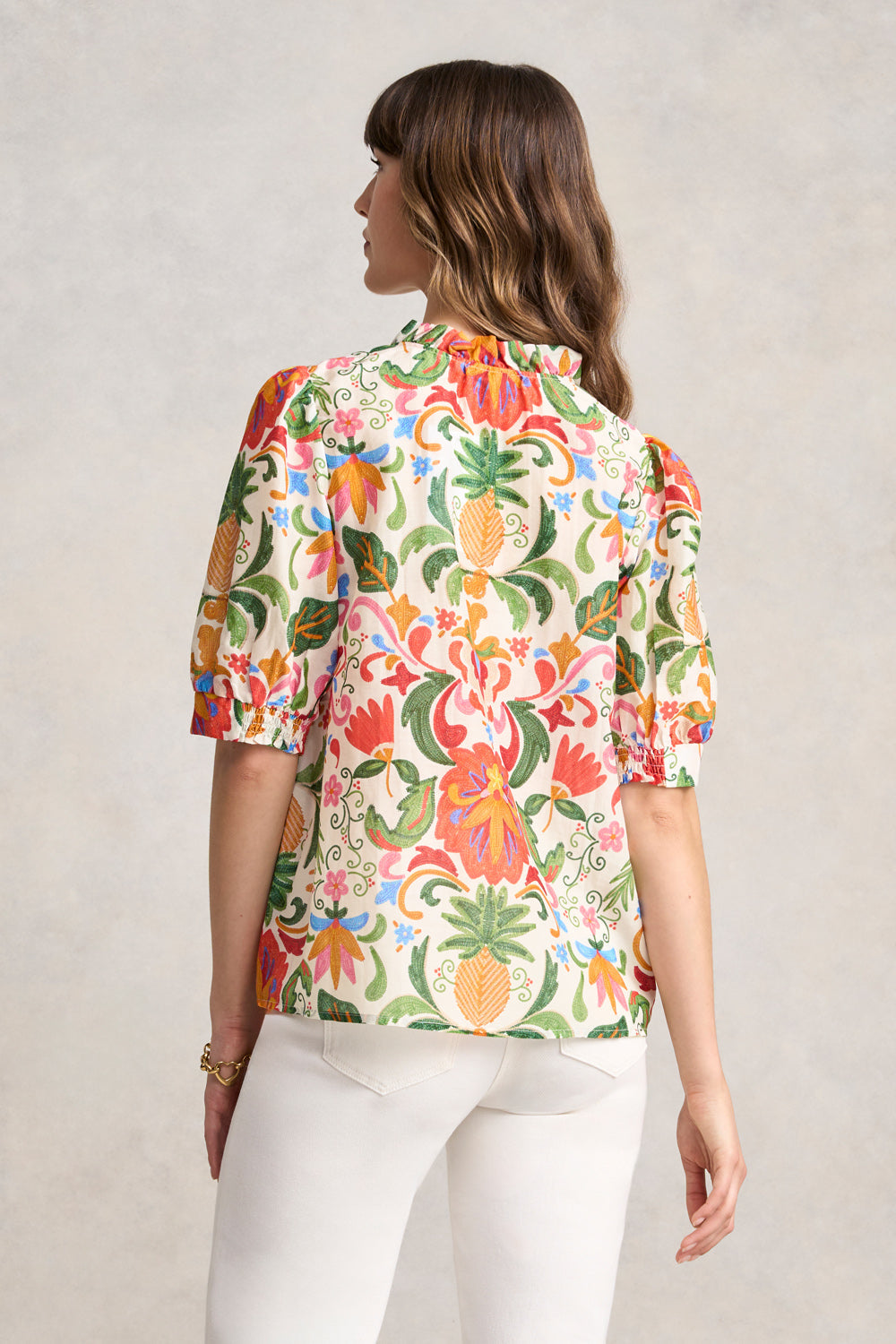 Ruffle Collar Blouse - Tropical Tambour