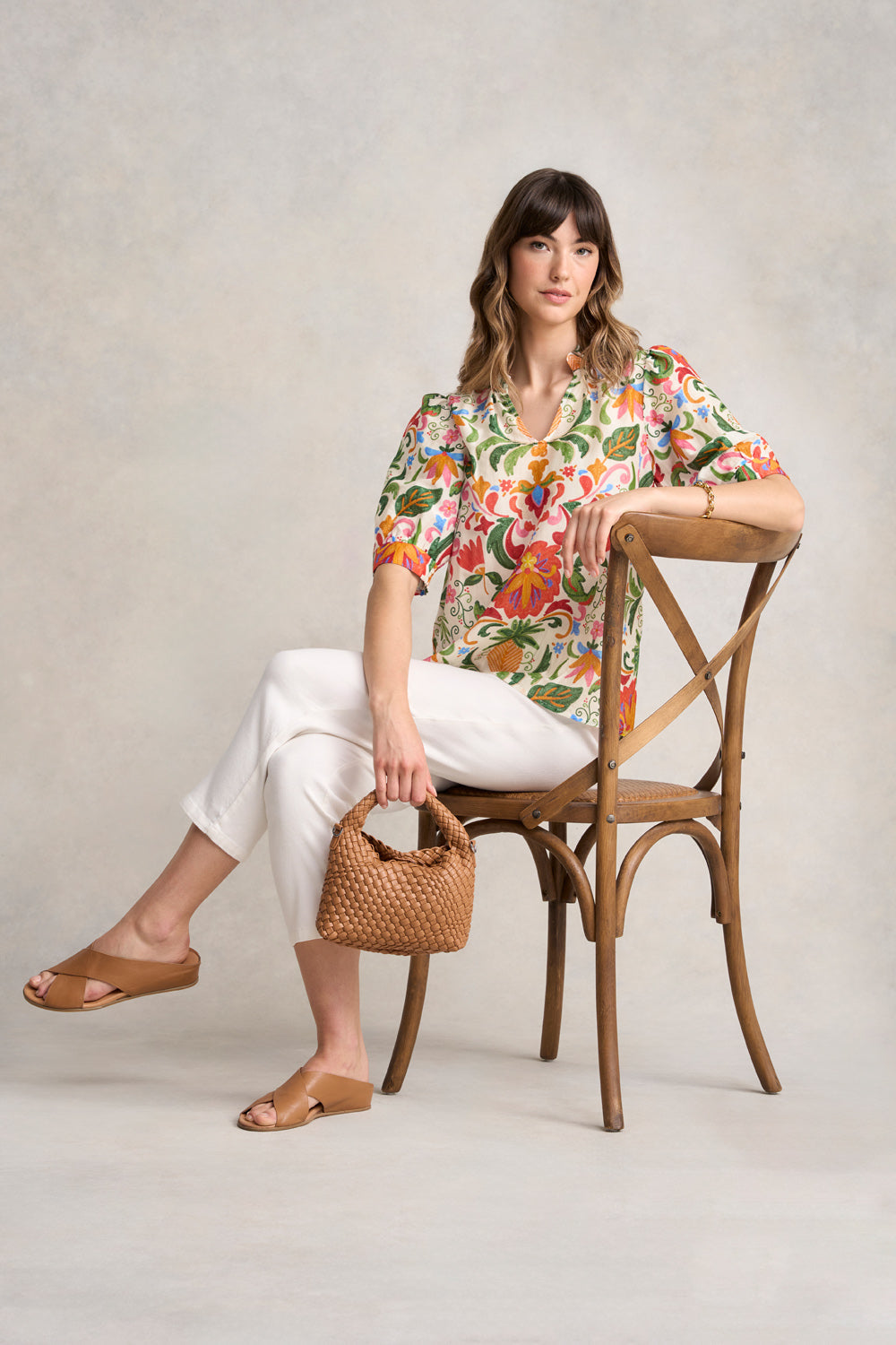 Ruffle Collar Blouse - Tropical Tambour