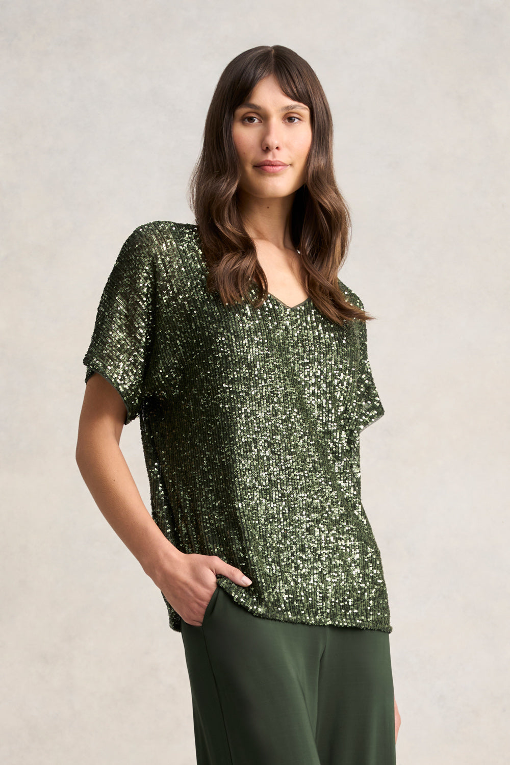 Sequin T-Shirt - Khaki