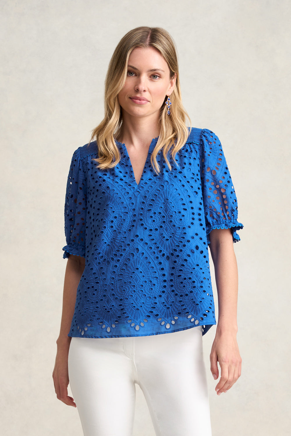 Cotton Broderie Blouse - Deep Blue