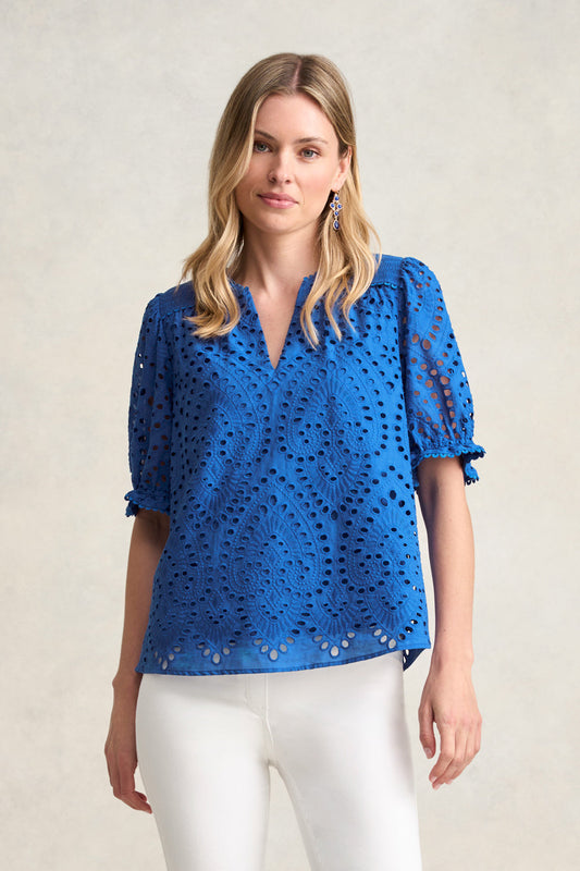 Cotton Broderie Blouse - Deep Blue