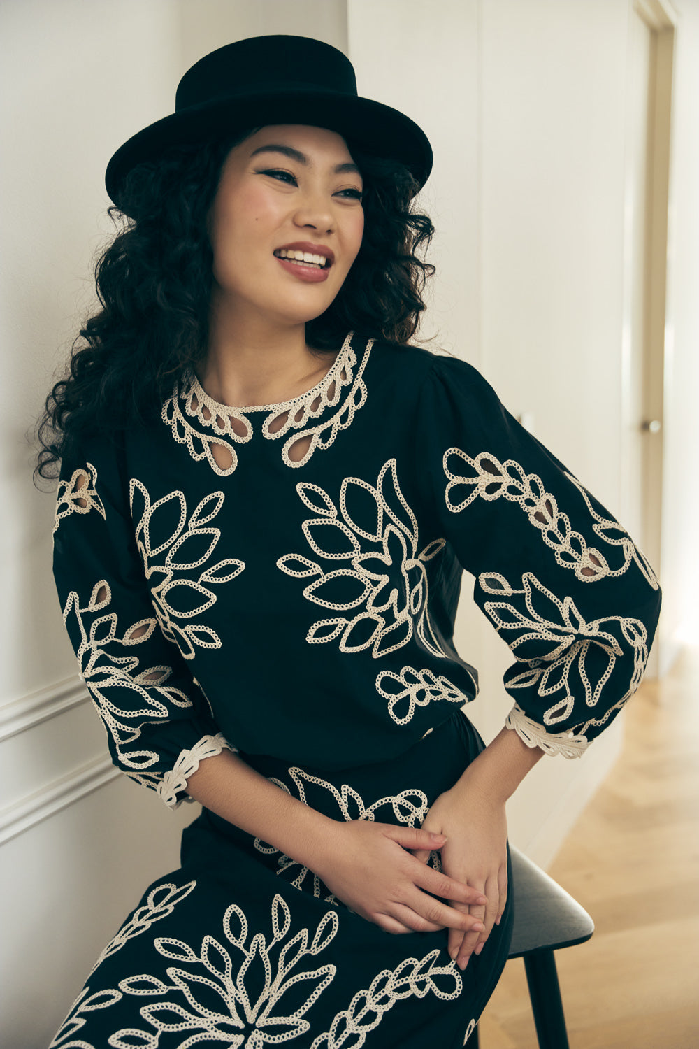 Embroidered Cotton Blouse - Black