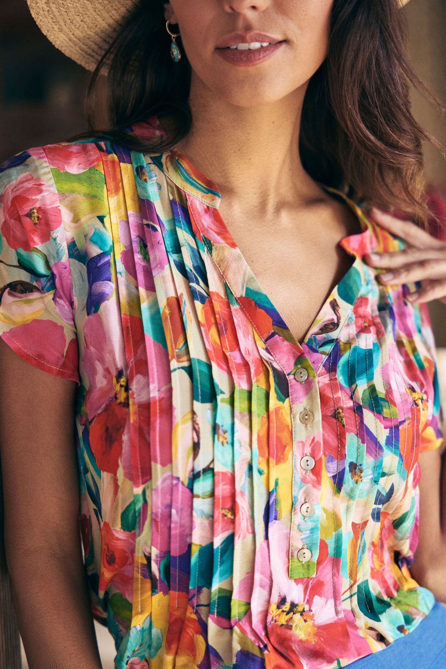 Lightweight Print Blouse - Multi Roses Print