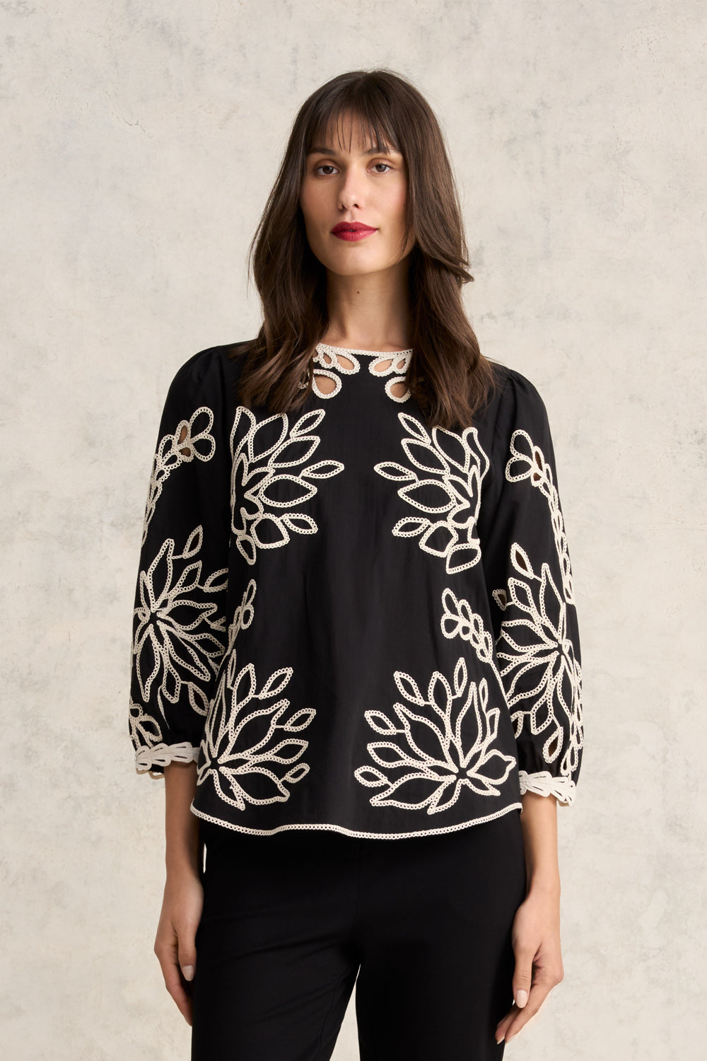 Embroidered Cotton Blouse - Black