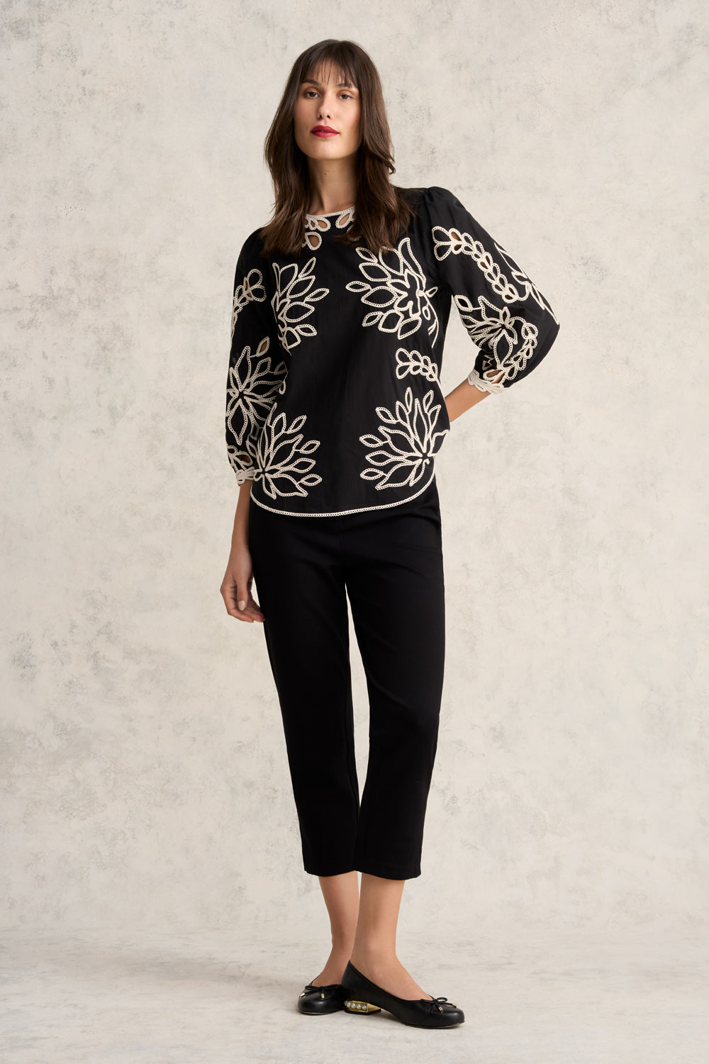 Embroidered Cotton Blouse - Black