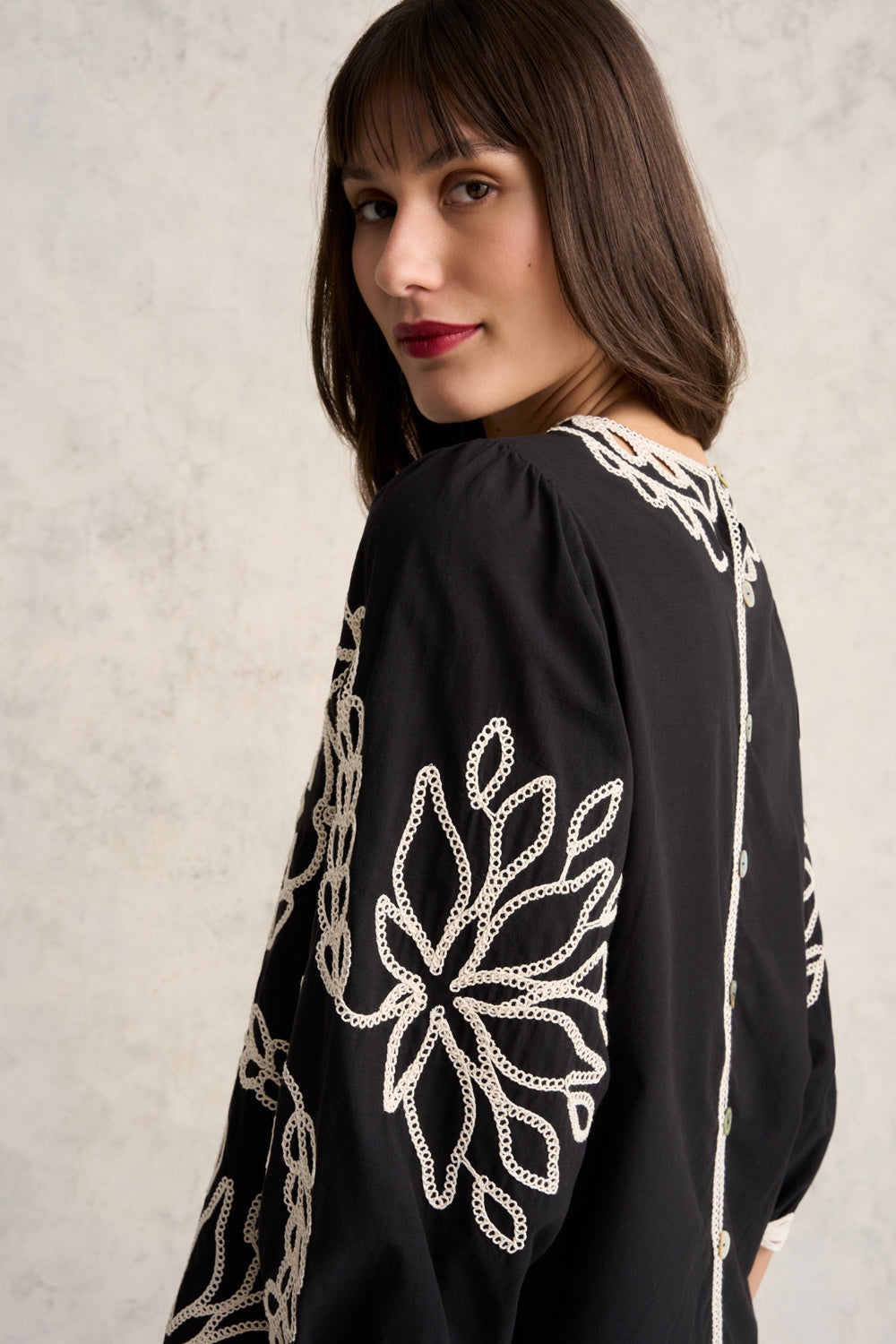 Embroidered Cotton Blouse - Black