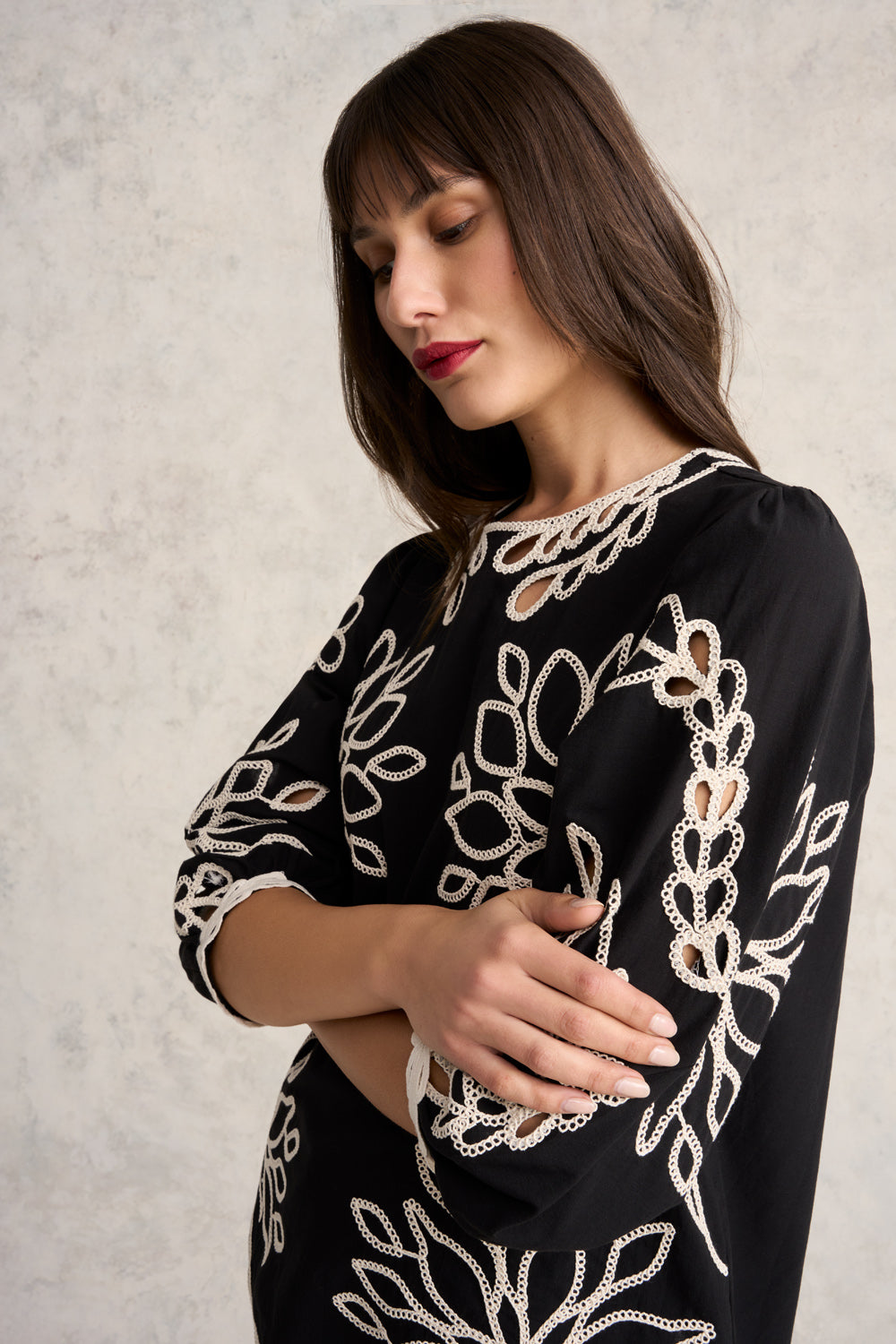 Embroidered Cotton Blouse - Black