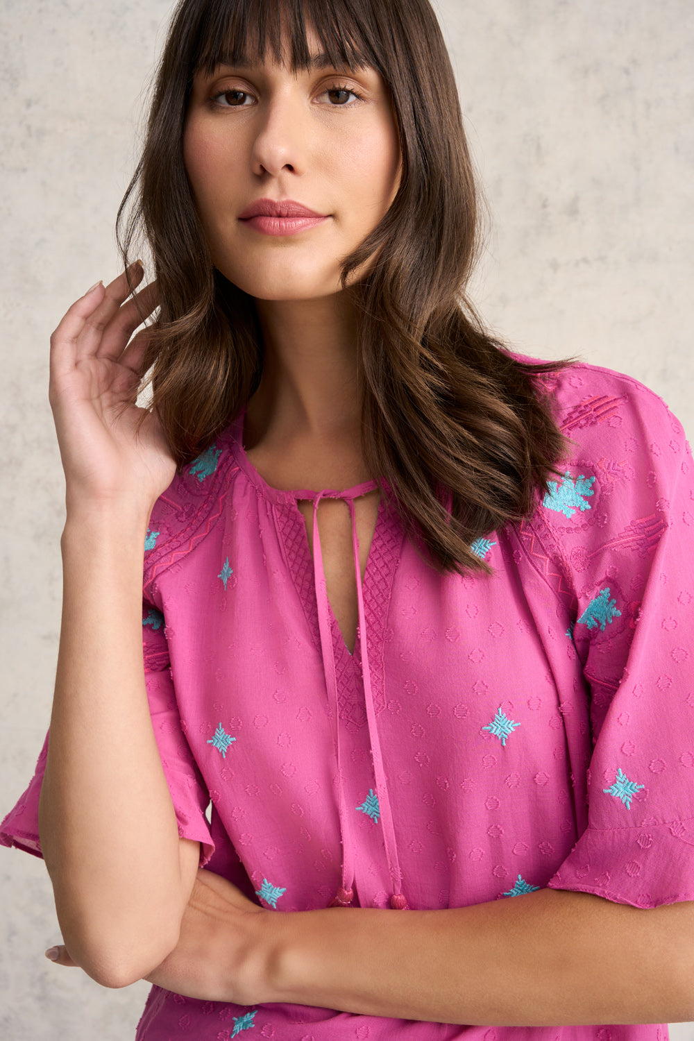 Embroidered Blouse - Rose Fuchsia