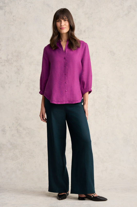 3/4 Sleeve Linen Shirt - Purple Cross Dye