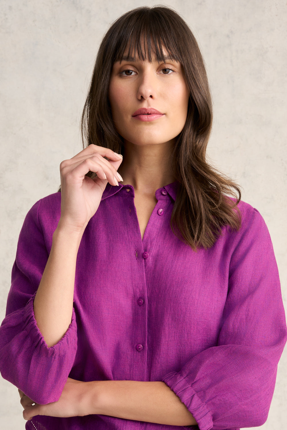 3/4 Sleeve Linen Shirt - Purple Cross Dye