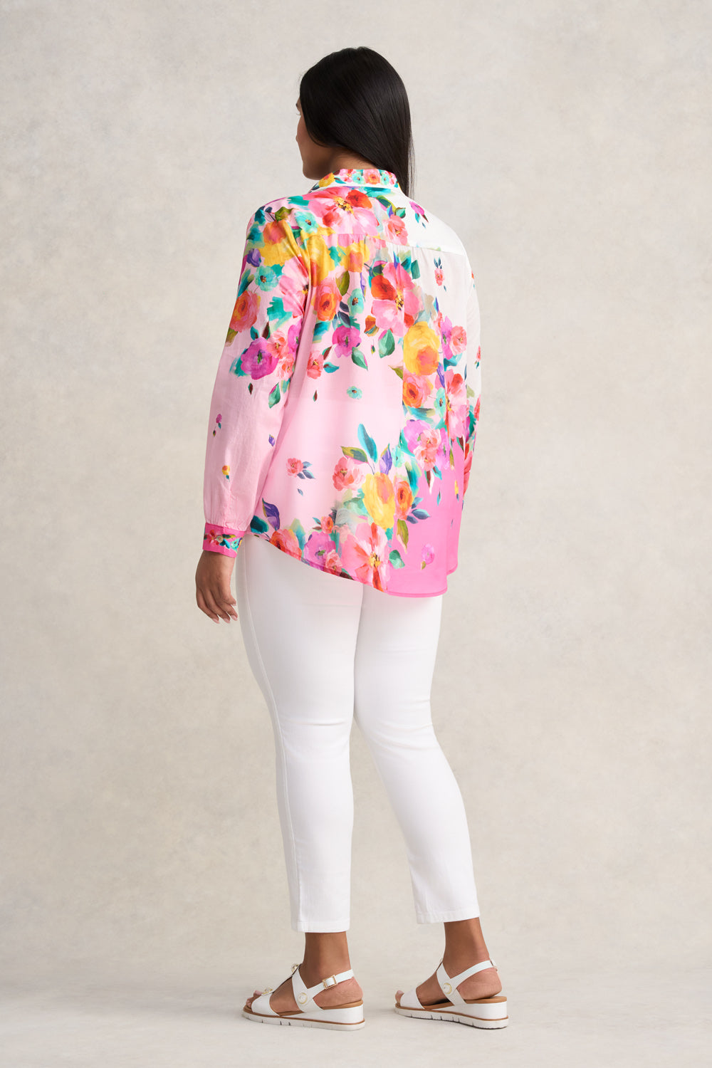 Border Cotton Shirt - Rose Border Print