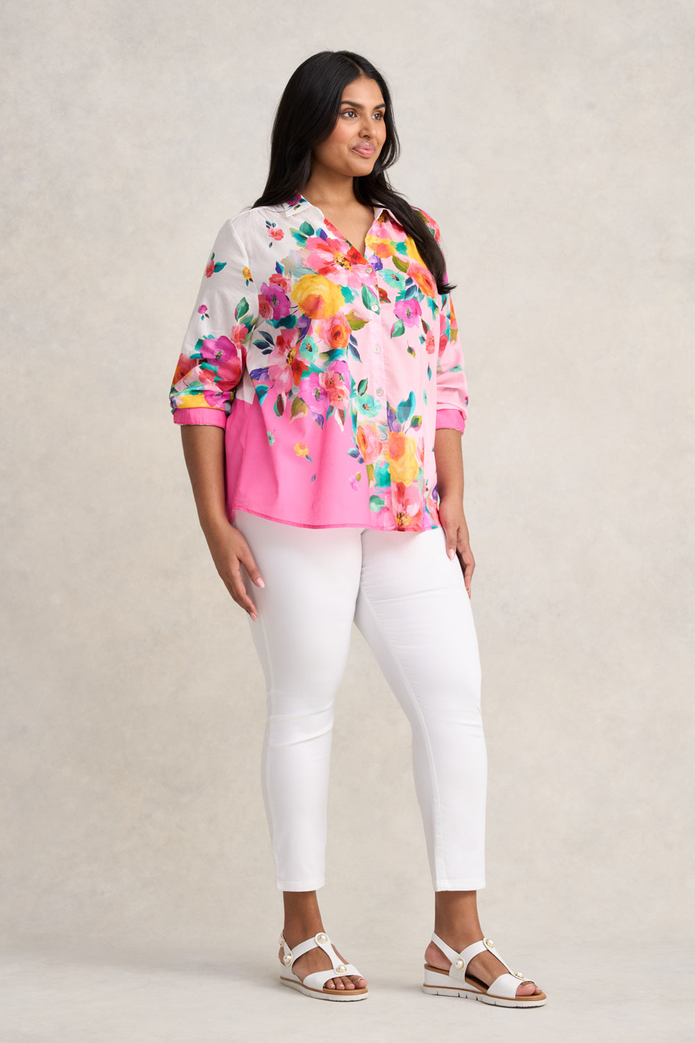 Border Cotton Shirt - Rose Border Print