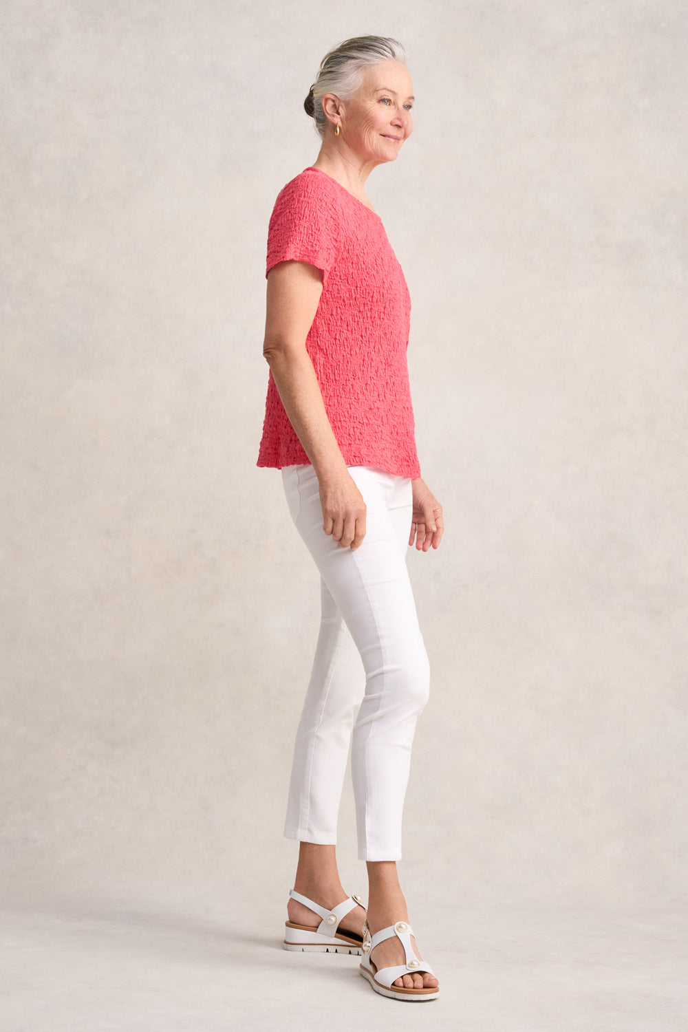 Crinkle Cotton T-Shirt - Guava