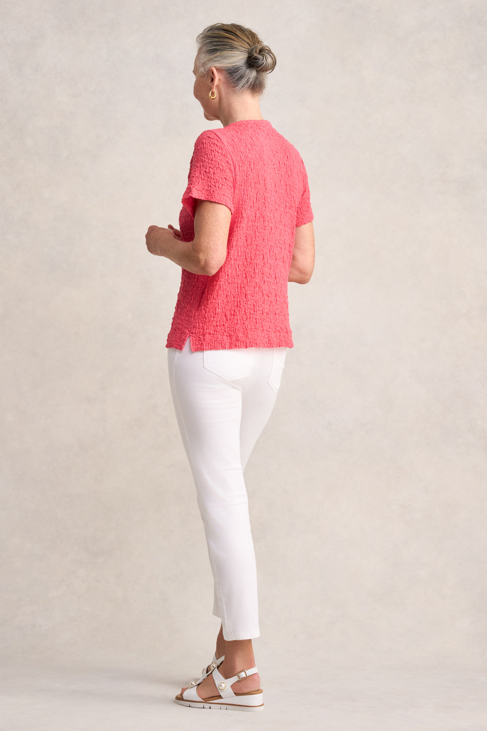 Crinkle Cotton T-Shirt - Guava