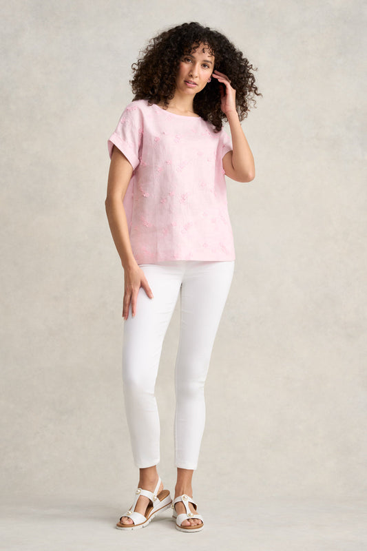 Mixed Linen Floral T-Shirt - Ice Pink