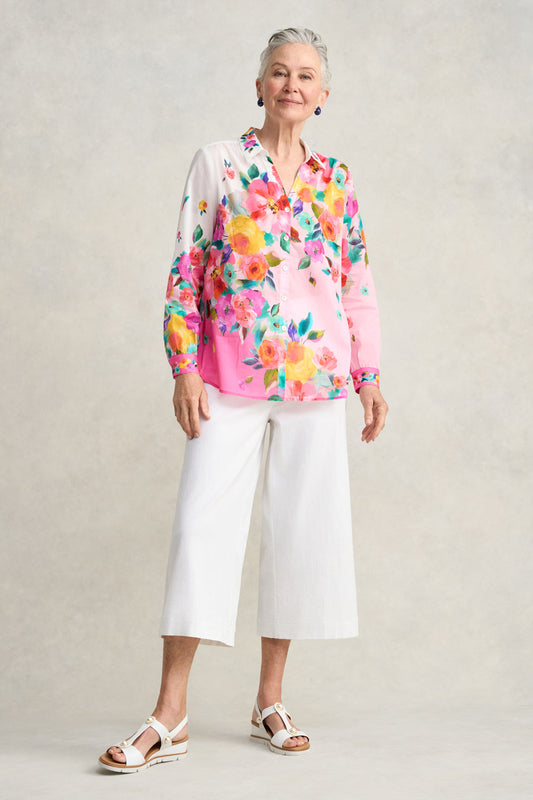 Border Cotton Shirt - Rose Border Print