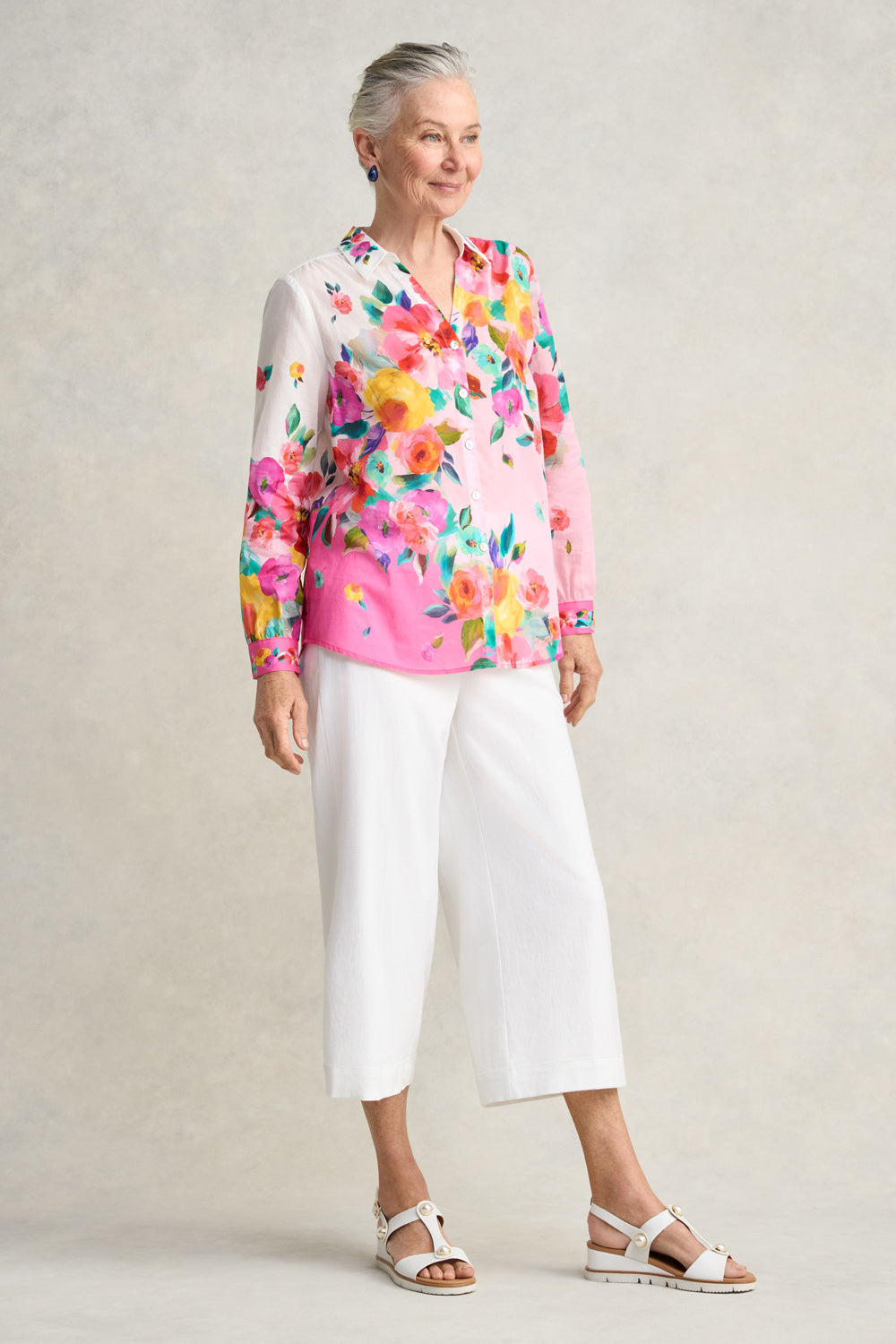 Border Cotton Shirt - Rose Border Print