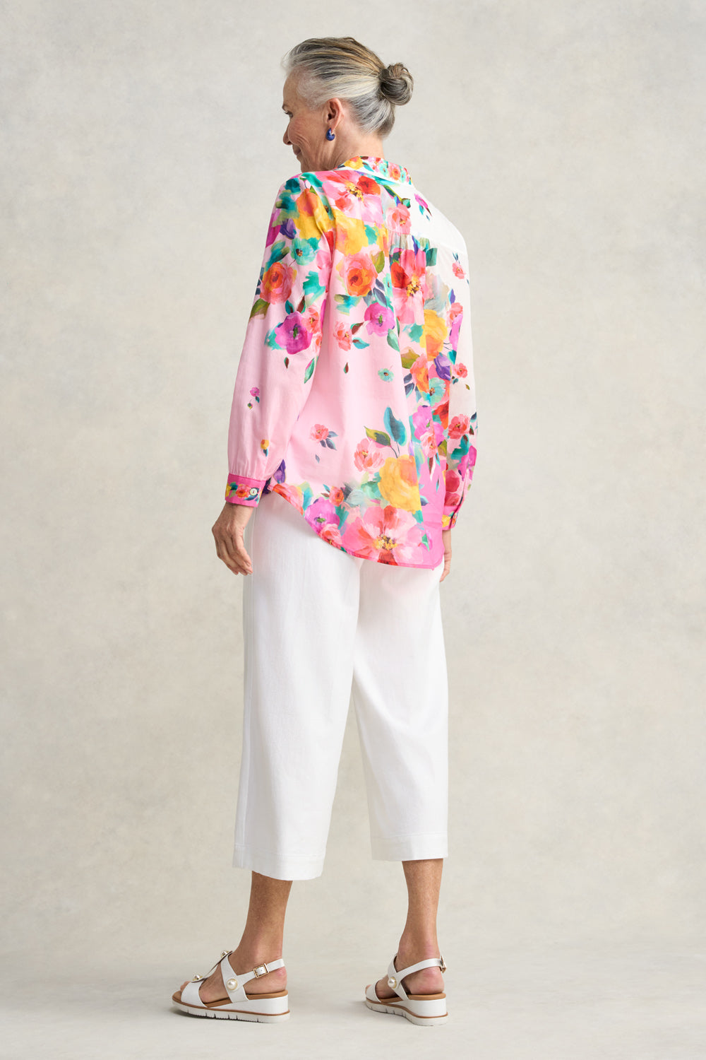 Border Cotton Shirt - Rose Border Print