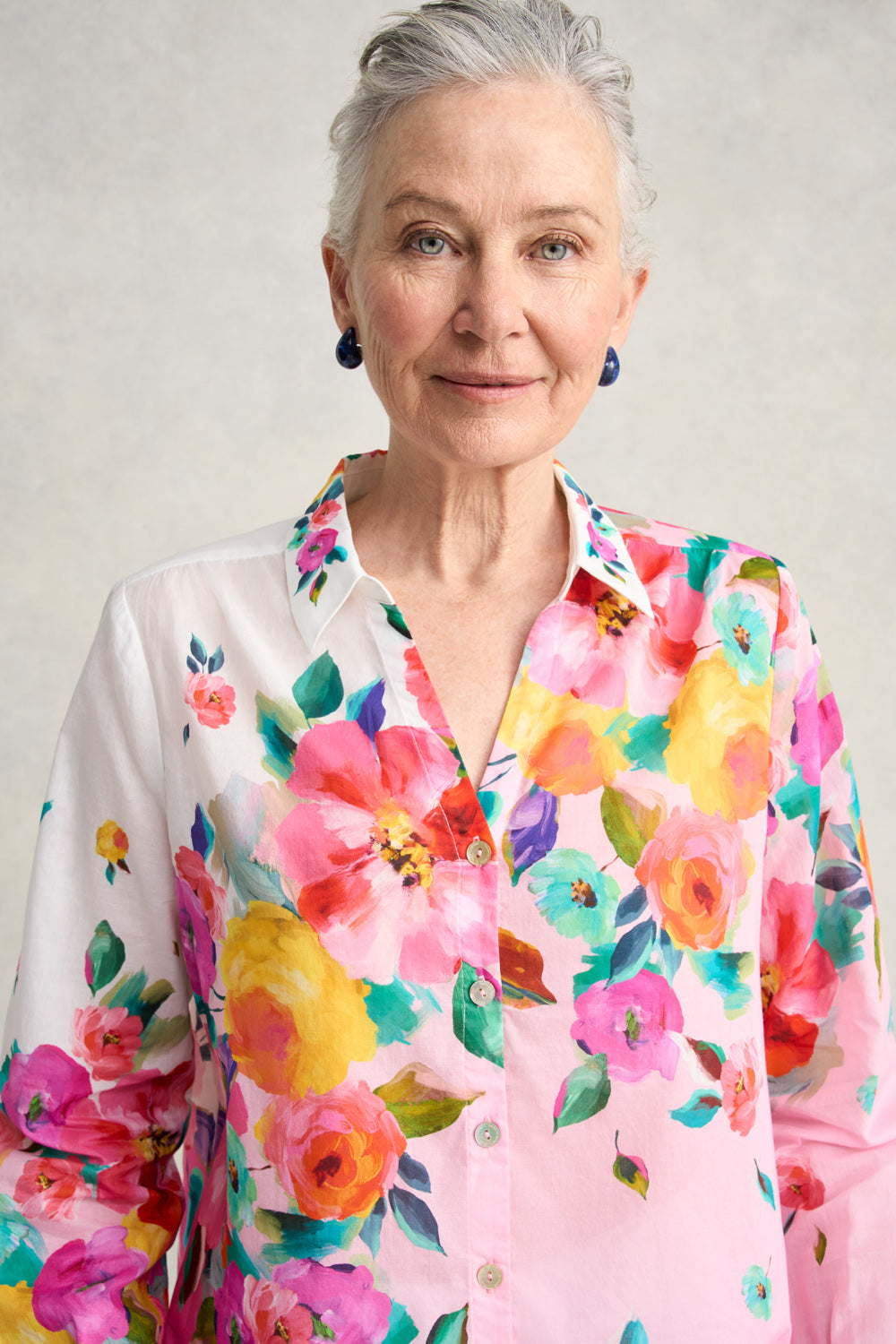 Border Cotton Shirt - Rose Border Print