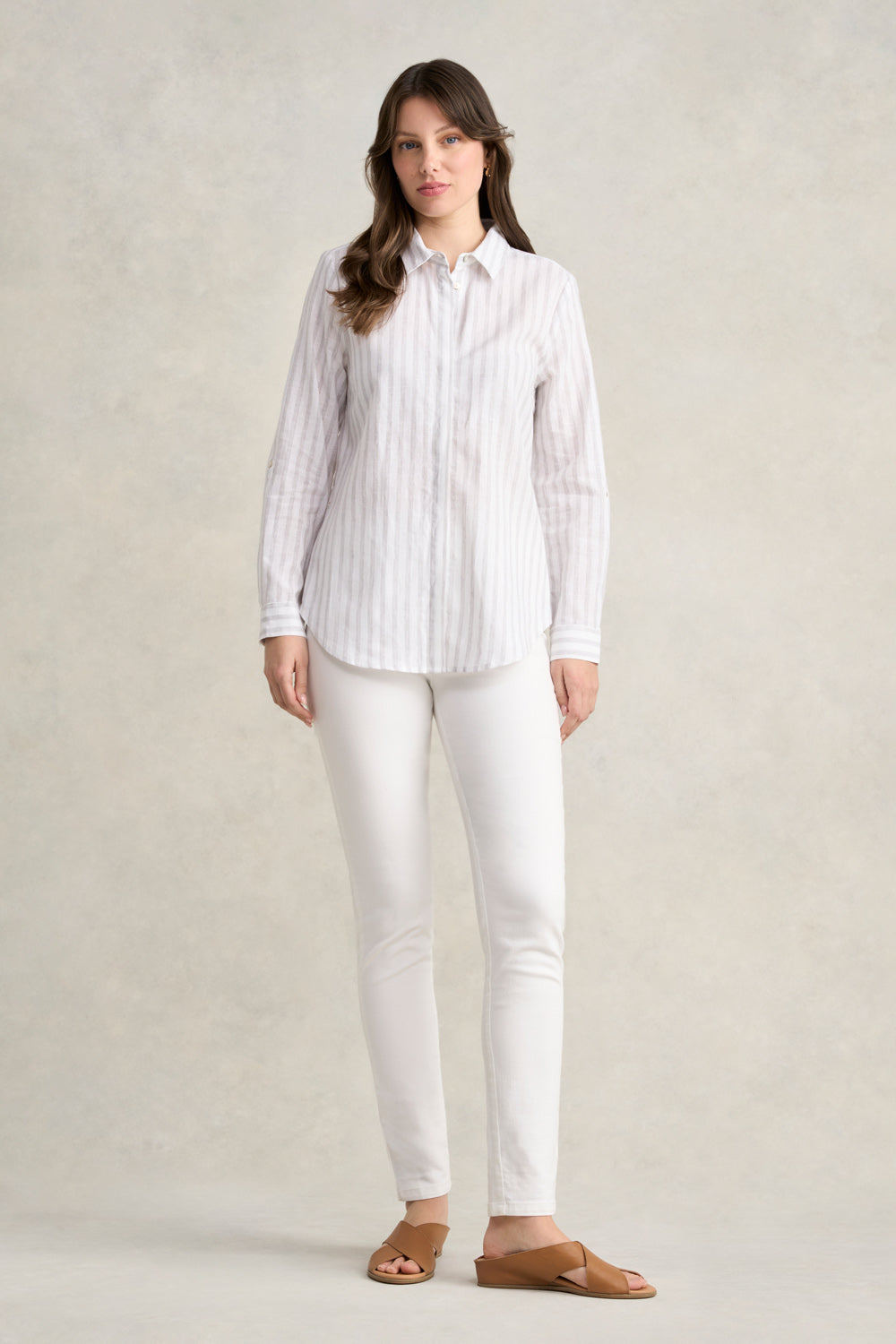 Stripe Side Button Shirt - Grey White Stripe